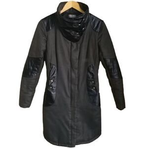𝅺COKLUCH Winter Black & Grey Contemporary Zipper Front Long Coat Extra-Small